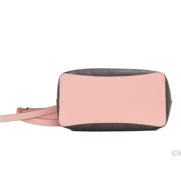NWT Coach Small Brown Signature Canvas Shell Pink Town Bucket Crossbody Bag NEW - Picture 8 of 9